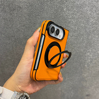 Étui de téléphone compatible avec iPhone 18 Duo, avec support texturé en cuir, support rotatif à 360 degrés minimaliste Apple Duo.