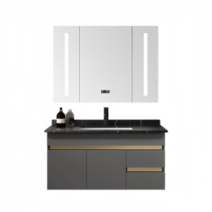 Modern Minimalist Farmhouse & Hotel Bathroom Vanity Combo Solid Wood Integrated Ceramic Basin Smart <b>Mirror</b> Cabinet Wall-Mounted - Product Image 1
