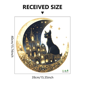 Design mystique du Ramadan avec une lune croissante dorée, un château enchanté avec des lumières douces et un chat mystérieux sur une perchoir - Product Image 6