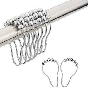 Jushang Hardware Shower <b>Curtain</b> <b>Hooks</b> Stainless Steel Five Bead Round Design Minimalist Bathroom Hanging Mount - Product Image 2