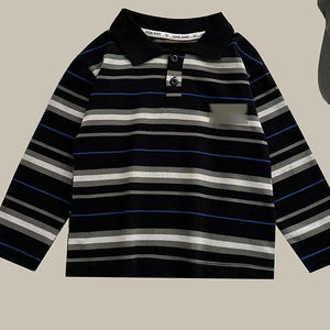 Polo rayé pour enfants style Old Money, doux pour la peau, T-shirt à manches longues pour filles, style coréen tendance, sous-vêtement de base - Product Image 3