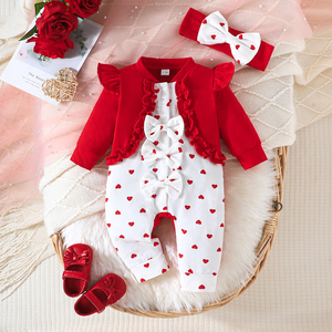 Traje de gateo de algodón con lazo y estampado de puntos para bebés niñas de 1 a 18 meses, de manga larga y combinación de colores, ideal para otoño. - Product Image 1