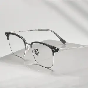 2024 빈티지 비즈니스 사용자 정의 큰 사각형 아세테이트 안경 남성 여성 도매 티타늄 안경 프레임