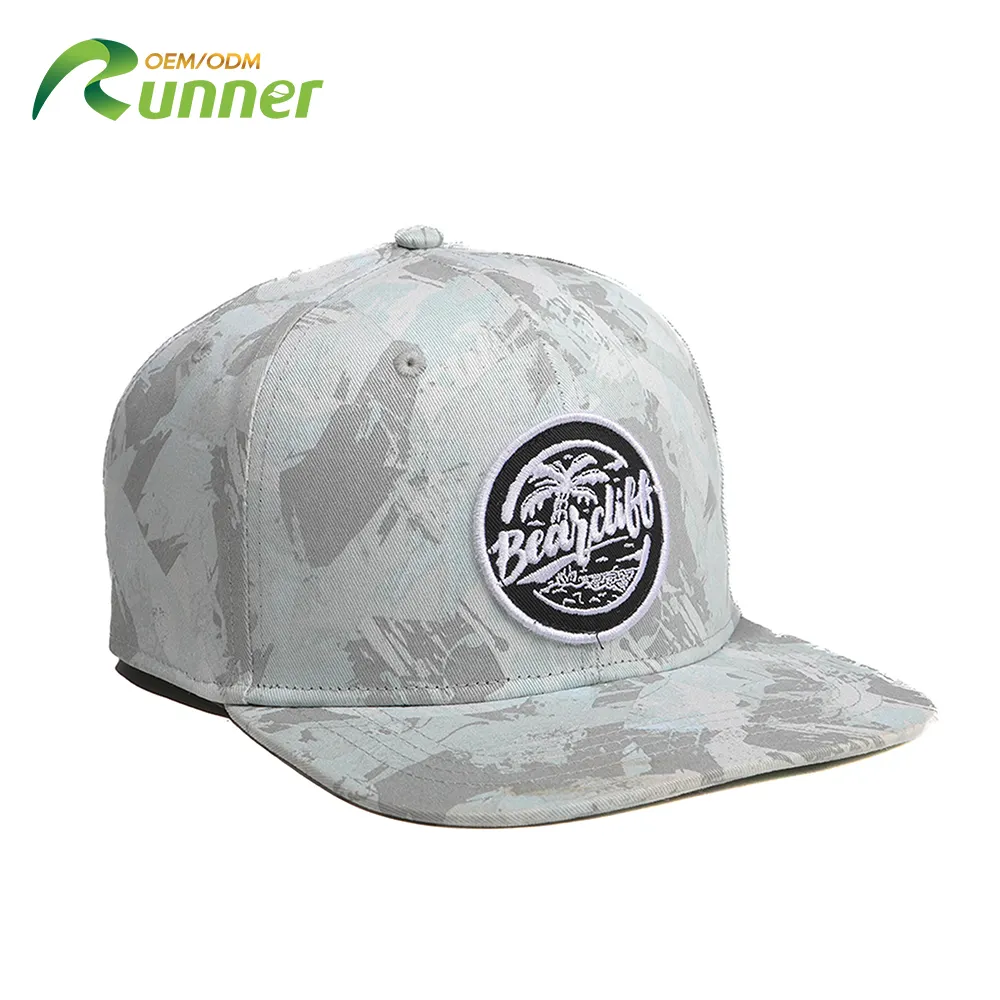 Runner venta al por mayor diseñador ODM BSCI transpirable al aire libre algodón fino parche personalizado Logo camuflaje Snapback Gorras