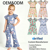 Combinaison évasée pour fillettes à motif personnalisé, manches à volants, taille élastique, barboteuse et combinaison élégantes et confortables pour enfants