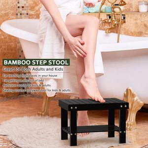 Bathroom Storage Stool Double Layer Bamboo <b>Bench</b> With Storage Compartment Shoe <b>Rack</b> Entryway Door Storage - Product Image 4