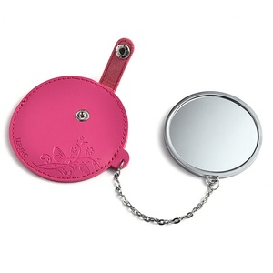 Custom Logo PU Pouch Cosmetic Hand Mirror Cute Pocket Compact Mini Mirror Debossed Pattern Mirror - Product Image 4