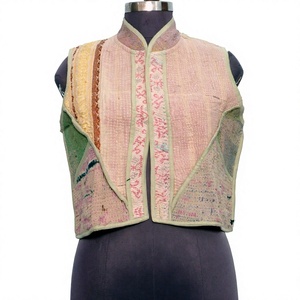 Women's Vintage <b>Patchwork</b> Vest Mandarin Collar Hand Embroidered Spliced Design Multicolor Outer Wear - Product Image 1