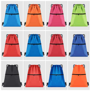 Strong <b>String</b> Nylon Waterproof Custom Logo Polyester Custom <b>Bag</b> Gym Sport Drawstring <b>Bag</b> With Front Zipper Pocket - Product Image 3