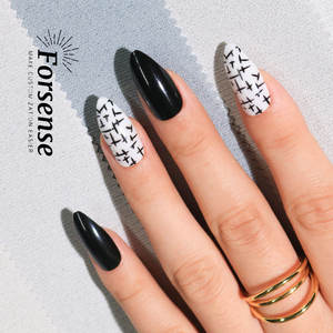 Etiqueta privada personalizada Otoño Invierno Prensa en uñas almendra corta prepegada Punta de uñas falsas acrílico al por mayor uña falsa negra con pegamento - Product Image 4