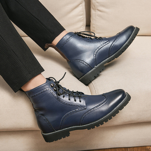 Nouvelles <span class=keywords><strong>Bottines</strong></span> en Cuir Bleues pour Hommes, Pointues et Plates, à Lacets, Tailles 38-48, Idéales pour le Business et les Occasions Formelles - Product Image 4