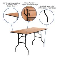 Günstiger Fabrik-Großhandel Moderner Robuster 72 Zoll 183cm 6ft Langlebiger Hotel-Villa-Bankett-Hochzeits-Party Sperrholz Klapptisch
