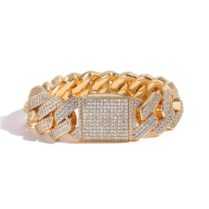 20mm 3-<b>Band</b> Diamond-Cut Geometric Moissanite Curb Bracelet Fully Flooded Iced 925 Silver 24K Real Gold Finish Custom Wholesalers - Product Image 1