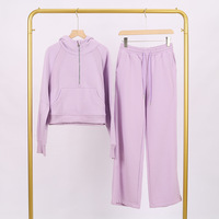 Ensemble de survêtement décontracté pour femme STYLE, style court, avec sweat à capuche semi-zippé ample et pantalon de survêtement, doublure polaire, idéal pour le yoga en automne