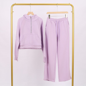 Completo da Yoga Autunnale da <span class=keywords><strong>Donna</strong></span> LEA: <span class=keywords><strong>Felpa</strong></span> <span class=keywords><strong>con</strong></span> <span class=keywords><strong>Cappuccio</strong></span> e Mezza Zip e Pantaloni Sportivi, Stile Casual Corto <span class=keywords><strong>con</strong></span> Fodera in Pile - Product Image 3