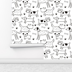 <span class=keywords><strong>Papier</strong></span> <span class=keywords><strong>peint</strong></span> autocollant en PVC amovible pour enfants, motif <span class=keywords><strong>chien</strong></span> de dessin animé noir et blanc, brillant, résistant à l'humidité, pour chambre - Product Image 6