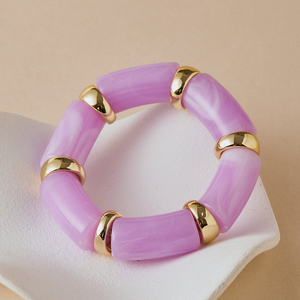 Bracciale Elastico Boho Chic in Acrilico per Donne - Braccialetto Artigianale con Perline Dorate, Bracciale Estivo in Resina Colorata - Product Image 5