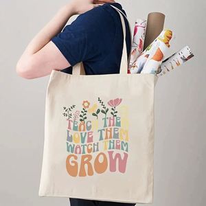 Women's Custom Printed Logo Flower-Design Rock Style Washable Closure <b>Canvas</b> <b>Tote</b> Shoulder Bag Reusable Travel Shopping Bag for - Product Image 6