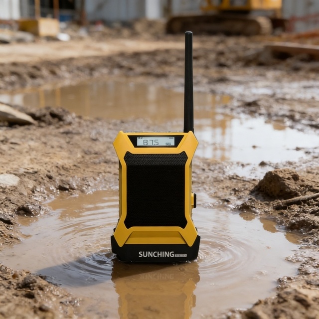 Heavy Duty Jobsite Waterproof Shockproof FM Radio Rugged Portable Speaker LCD Display Clock for Construction Site Outdoor