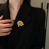 Aksesori DIY Bros Bunga Peony Multi-layer Gaya Cina Elegan untuk Wanita Bros Mutiara Berlapis Emas Tembaga dengan Zirkon.