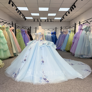 Jancember 6838 Vestidos <span class=keywords><strong>de</strong></span> XV Años <span class=keywords><strong>Azul</strong></span> <span class=keywords><strong>Cielo</strong></span> con Escote Corazón y Cola Larga - Product Image 2