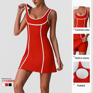 Gaun Tanpa Lengan Warna Kontras Terbaru untuk Wanita, Berbusa, Elegan, Mewah, untuk Golf, Pickleball, Tenis, Gaun Terusan Wanita - Product Image 2