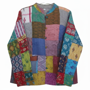 Patola de seda con parche para el trabajo, chaqueta acolchada designada para mujer, chaqueta de seda Patola Kantha, chaqueta de manga larga Floral para mujer, abrigo Reversible - Product Image 1