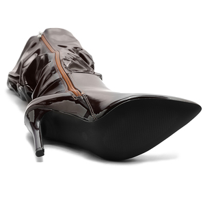 Nouvelles bottes à talons aiguilles en cuir verni avec fermeture éclair intérieure et finition brillante naturelle - Product Image 6