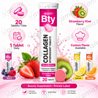 Comprimés effervescents de collagène beauté à marque privée OEM, biotine, fraise, kiwi pour la peau, les cheveux et les ongles, avec vitamines C et E