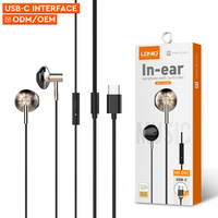 Écouteurs intra-auriculaires de gaming LDNIO HP09C dorés USB-C avec microphone à réduction de bruit et 10 000 tests sonores pour téléphones et ordinateurs