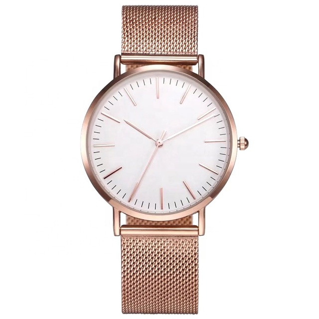 Hot Sale High Quality Minimalist Rose Gold 40mm Alloy Quartz Analog Fashion Watch with Stainless Steel Milaneese Band 20mm Width