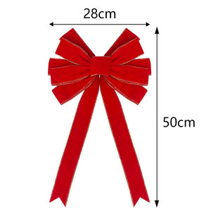Lazos de terciopelo rojo grandes flocados con borde dorado de Dacron reutilizables para la decoración del árbol de Navidad, venta al por mayor de fábrica - Product Image 2