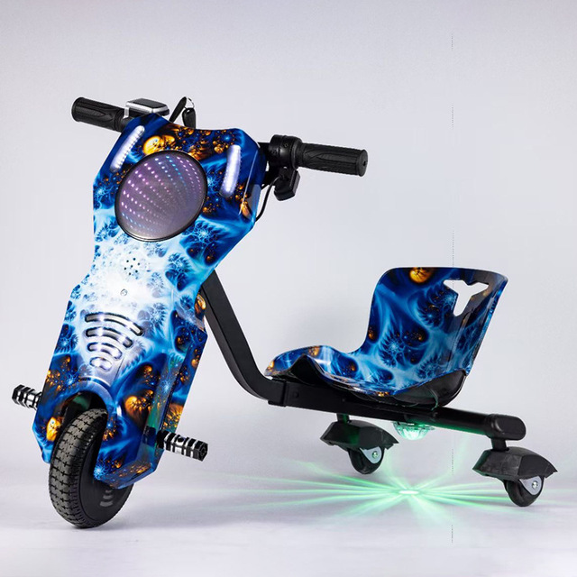 Customizable Children's Electric Kart 360 Drift Lights Metal Plastic Construction Battery-Powered Three-Wheel Balancing