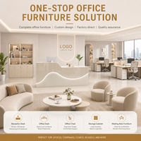 Comptoir de réception ondulé style crème avec éclairage LED intégré, comptoir avant, logo personnalisé, table de caisse pour salon de beauté, spa, boutique