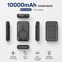 Batterie externe à charge rapide pour smartphone PD22.5W, capacité élevée de 10 000 mAh, batterie externe 3 en 1, compatible Android, câble intégré, nouveau