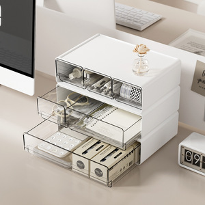 Desktop <b>Drawer</b> <b>Storage</b> <b>Box</b> Transparent Organizer For Makeup Office Desk Bathroom Use Rectangle Standing Type 1 Layer - Product Image 1