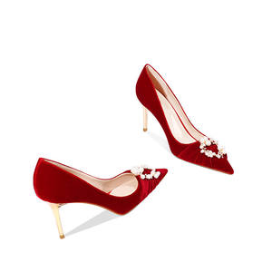 2024 mariée Stiletto <span class=keywords><strong>chaussures</strong></span> de mariage nouveau cristal perle strass talon haut fée Style sandale été semelle intérieure matériel caoutchouc PU - Product Image 1