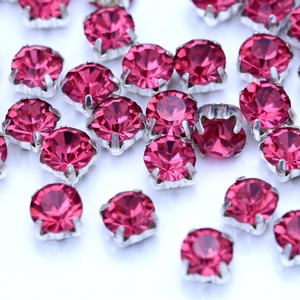 Oleeya Luxury <b>Machine</b> <b>Cut</b> Round Sew on Rhinestones Glass Rose Chaton With Claw for Evening Dresses - Product Image 1