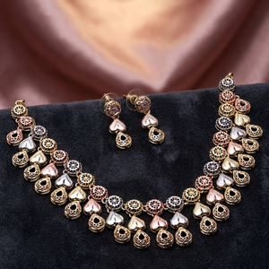 Wholesale 3 Tone Plated Forming Necklaces Multi-Tone Turkey Jewelry Set Indo-Western Fashion Jewelry Tri Color Brass Jewelry Set - Product Image 1