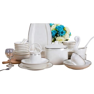 Service de table en porcelaine 60 pièces, style européen luxe léger, bord argenté, idéal pour mariage, restaurant, hôtel - Product Image 6