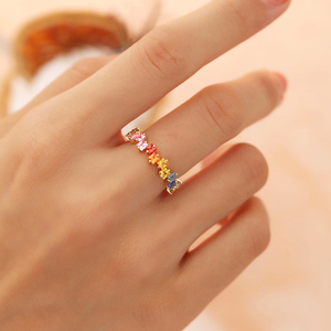 Bague de fête pour filles en or 10K 14K 18K avec saphir de laboratoire arc-en-ciel taille princesse 3x3mm, tendance estivale, bijoux fins et colorés - Product Image 4