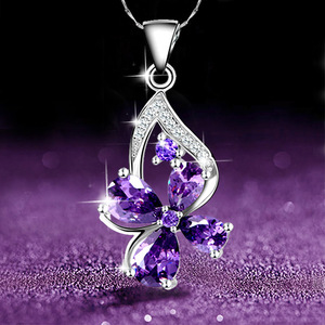 Collana con Pendente a Marquise Viola per Donne, Collana Corta Semplice, Elegante Accessorio per il Collo - Product Image 3