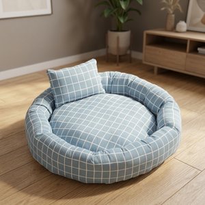 Phoenix Fashion Winter Plaid Polyester Small Round Pet <b>Nest</b> with Pillow Dog Kennel <b>Bed</b> - Product Image 3