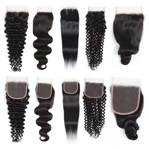 Paquetes de cabello virgen rizado de onda de agua profunda suelta de cuerpo recto, cierres frontales de encaje de cabello humano, cabello virgen alineado con cutícula - Product Image 2