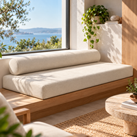 Coussin de sol d'extérieur rond beige en mousse de soutien résistante à l'eau avec dossier amovible, facile à nettoyer et confortable
