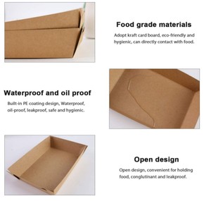 Plateaux alimentaires en papier kraft Assiettes <span class=keywords><strong>de</strong></span> service en <span class=keywords><strong>carton</strong></span> brun Boîtes à emporter recyclées Porte-contenants jetables - Product Image 3