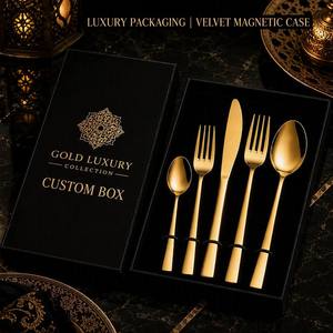 Set di posate di lusso in acciaio inossidabile dorato a specchio per ristorante, con cucchiaio, forchetta e coltello, ideale per matrimoni - Product Image 6