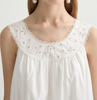 Robe d'été décontractée blanche en coton au crochet pour femme, sans manches, col en dentelle, respirante, coupe droite, taille naturelle