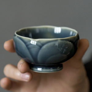 Handmade Ceramic Lotus <b>Teacup</b> Set With Tray For Afternoon Tea 3 Colors Available - Product Image 3