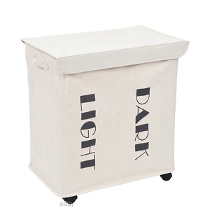 <span class=keywords><strong>Panier</strong></span> à <span class=keywords><strong>linge</strong></span> en toile pliable à <span class=keywords><strong>Double</strong></span> compartiments, carré pliable écologique pour vêtements sales avec roulettes - Product Image 1